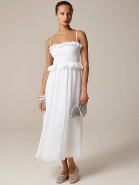 New JCREW Size L Ravenna Dress in Ramie White $178 CK835